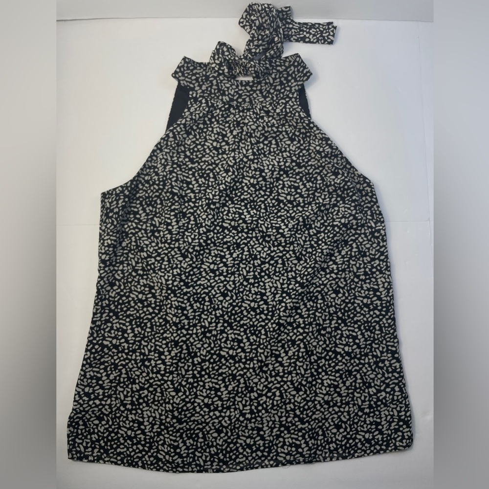 Talbots Black Animal Print Halter Top Tank Womens Size 6 Tie Back Keyhole Lined
